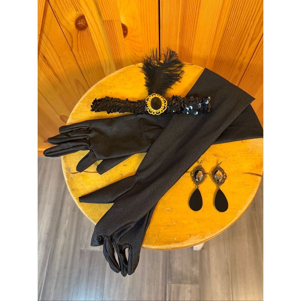 1920s flapper accessories headband, gloves, earrings Roaring Gatsby (7788)